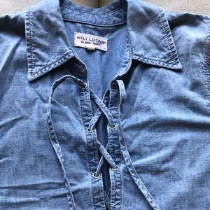 Nili Lotan denim lace-up chambray top, S